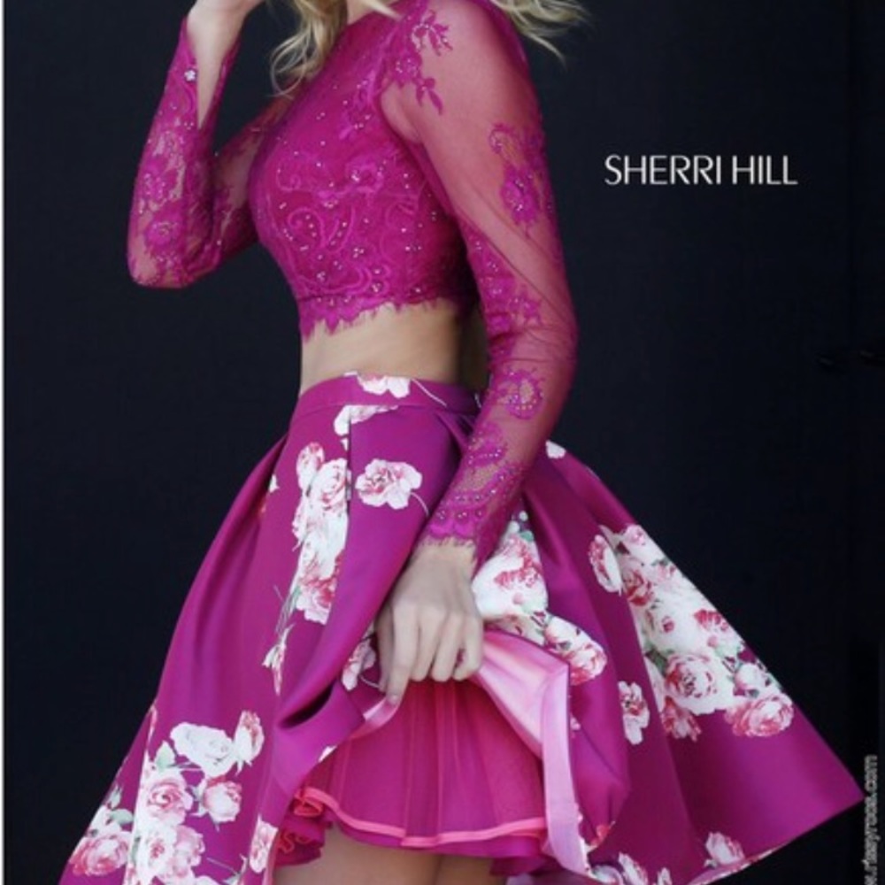 Sherri Hill Print Two Piece Long Sleeve Dress